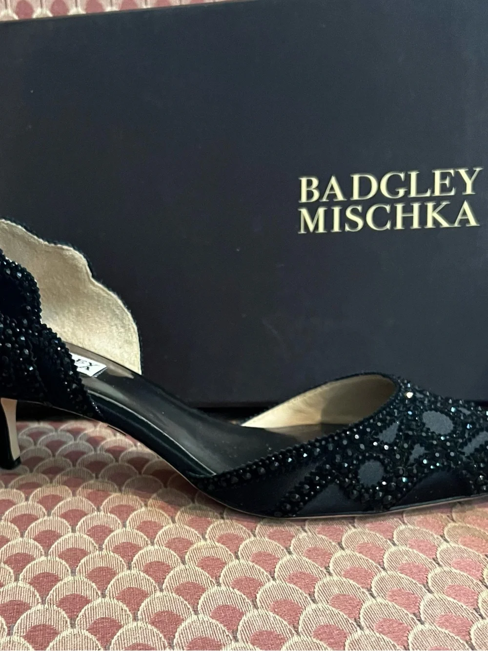 Badgley Mischka Black Beaded D'Orsay Kitten Heel
